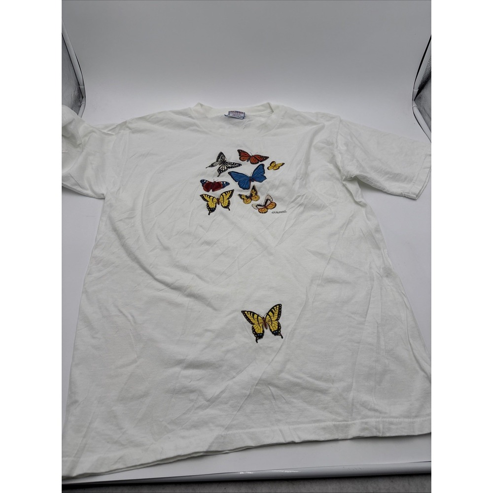 Vintage Single Stitch Tshirt Butterflies Butterfly 🦋 White Short Sleeve 90's‎